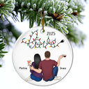 Love,Christmas,Gift For Wife,Gift For Husband,Gift For Couples,Gift For Boyfriend,Gift For Girlfriend - Love Light Christmas Couple - Personalized Circle Ceramic Ornament