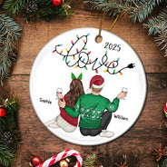 Love,Christmas,Gift For Wife,Gift For Husband,Gift For Couples,Gift For Boyfriend,Gift For Girlfriend - Love Light Christmas Couple - Personalized Circle Ceramic Ornament