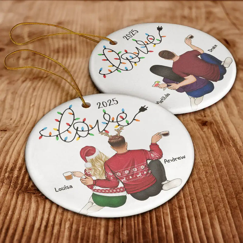 Love,Christmas,Gift For Wife,Gift For Husband,Gift For Couples,Gift For Boyfriend,Gift For Girlfriend - Love Light Christmas Couple - Personalized Circle Ceramic Ornament