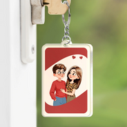 Gift For Couples,Gift For Wife,Gift For Girlfriend,Funny,Gift For Husband - Love You More Reverse Card Animate Couple - Personalized Acrylic Keychain