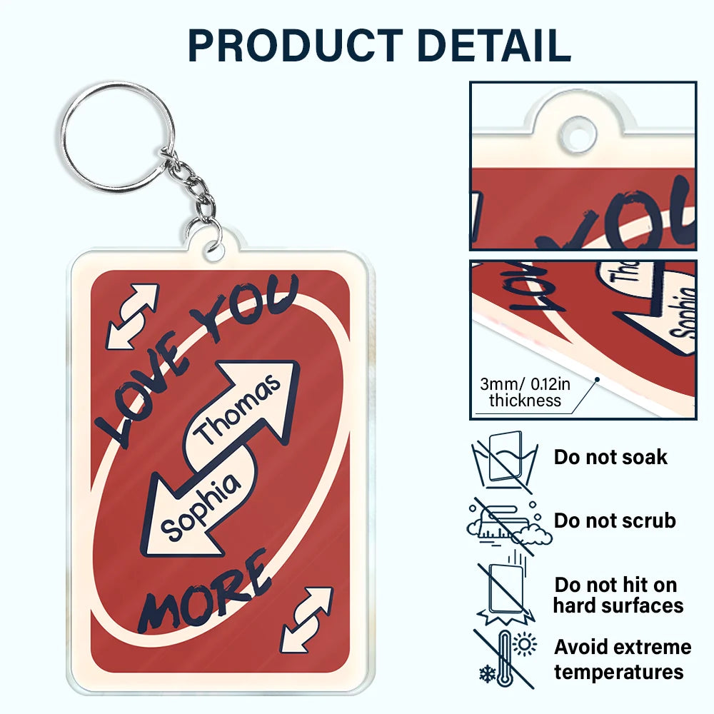 Gift For Couples,Gift For Wife,Gift For Girlfriend,Funny,Gift For Husband - Love You More Reverse Card Animate Couple - Personalized Acrylic Keychain