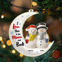 Christmas,Gift For Couples,Love - Love You To The Moon Couple Snowman Ceramic Effect - Personalized Custom Shaped Acrylic Ornament