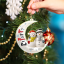 Christmas,Gift For Couples,Love - Love You To The Moon Couple Snowman Ceramic Effect - Personalized Custom Shaped Acrylic Ornament