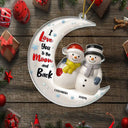 Christmas,Gift For Couples,Love - Love You To The Moon Couple Snowman Ceramic Effect - Personalized Custom Shaped Acrylic Ornament
