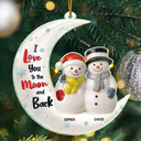 Christmas,Gift For Couples,Love - Love You To The Moon Couple Snowman Ceramic Effect - Personalized Custom Shaped Acrylic Ornament
