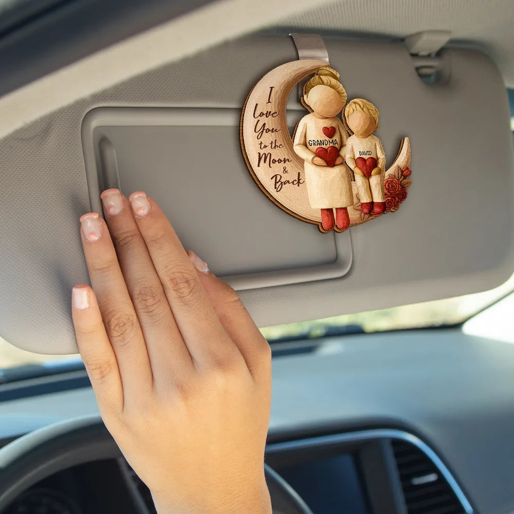 Gift For Grandma,Grandma - Grandkids,Family,Happy - Love You To The Moon & Back - Personalized Custom Shaped Car Visor Clip
