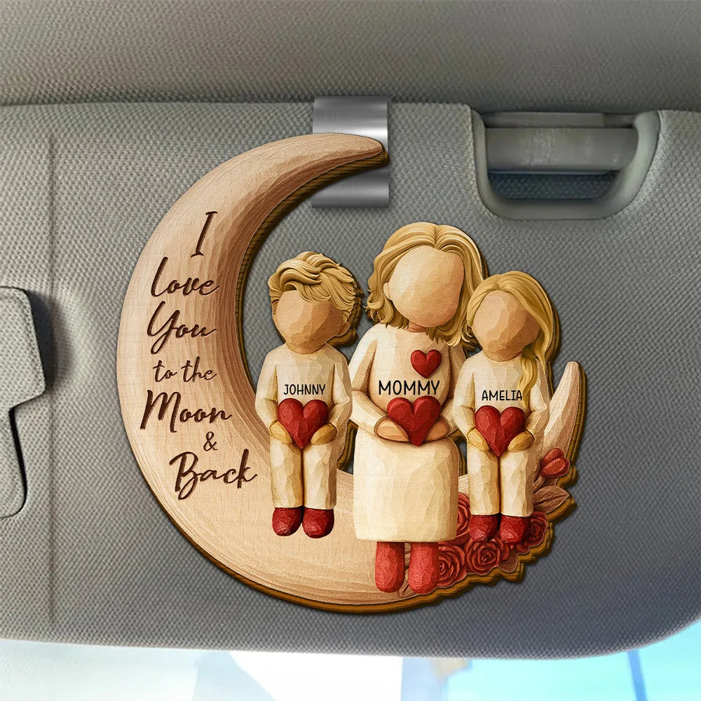 Gift For Grandma,Grandma - Grandkids,Family,Happy - Love You To The Moon & Back - Personalized Custom Shaped Car Visor Clip
