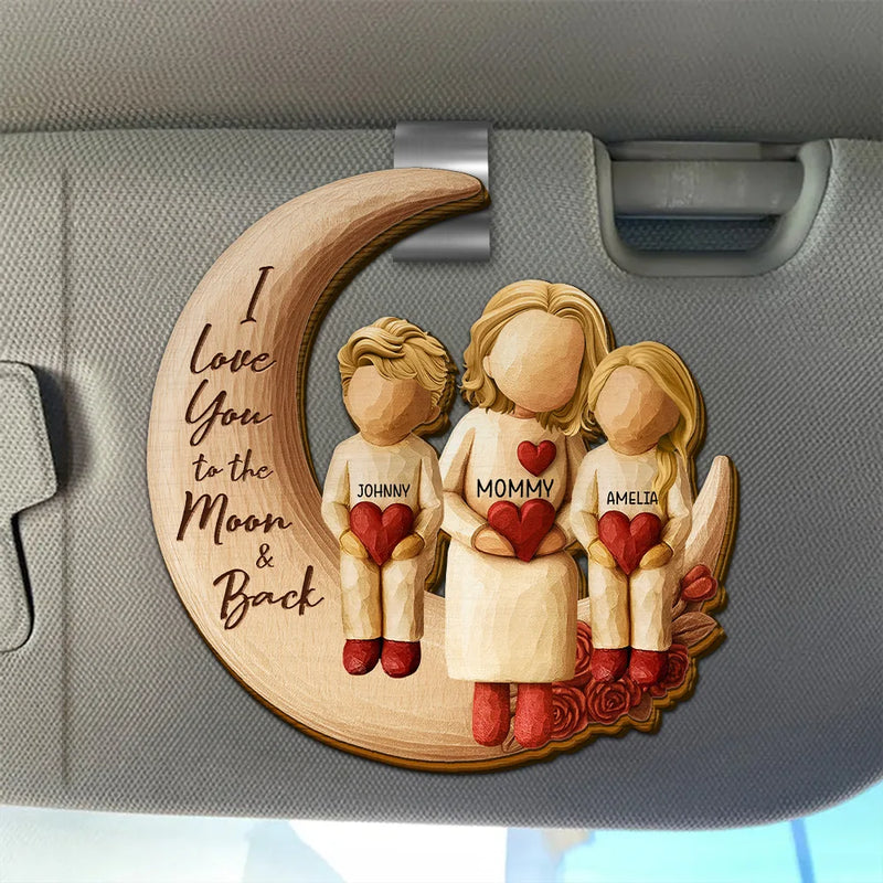 Gift For Grandma,Grandma - Grandkids,Family,Happy - Love You To The Moon & Back - Personalized Custom Shaped Car Visor Clip