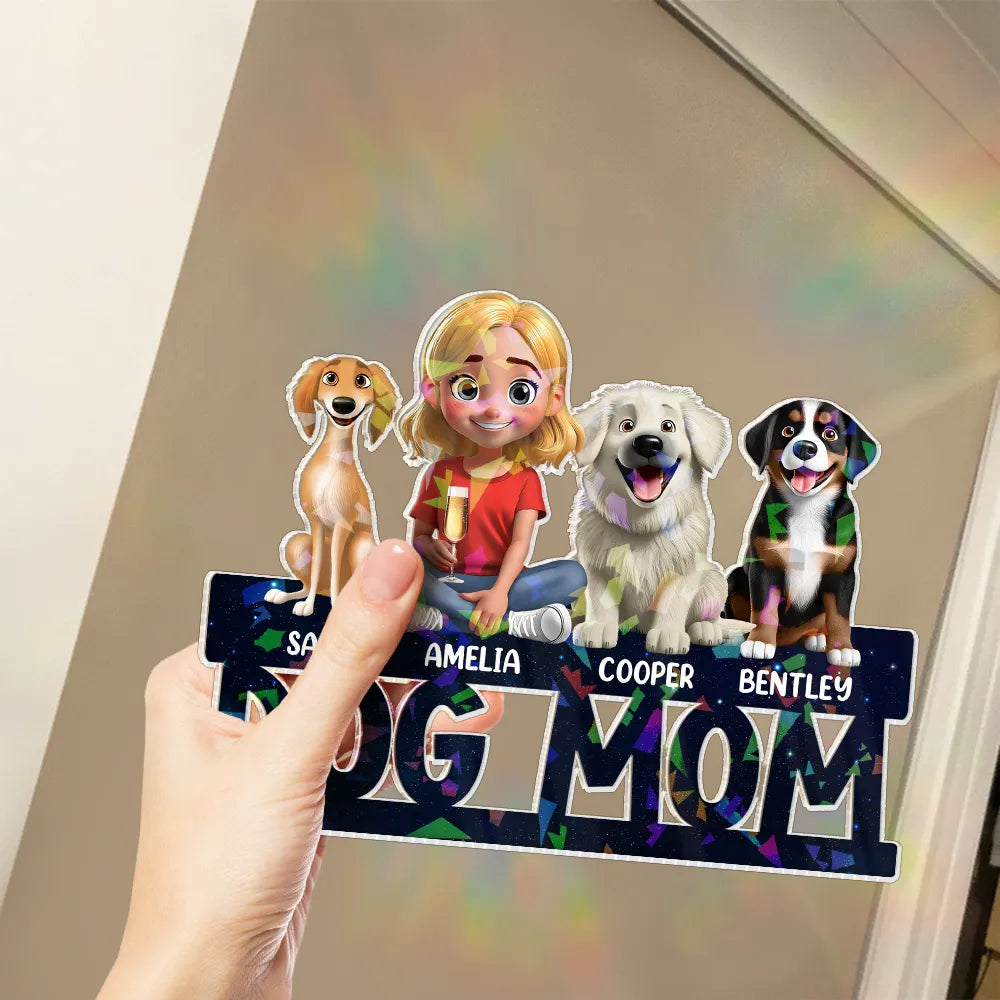 Dog Lovers,Dog Mom,Dog Dad - Lovely Dog Mom Dog Dad 3D Effect Print - Personalized Holographic Acrylic Plaque
