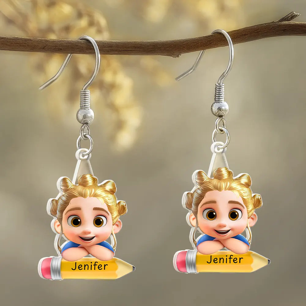 Boucles d'oreilles acryliques personnalisées « Lovely Kid On The Pencil »