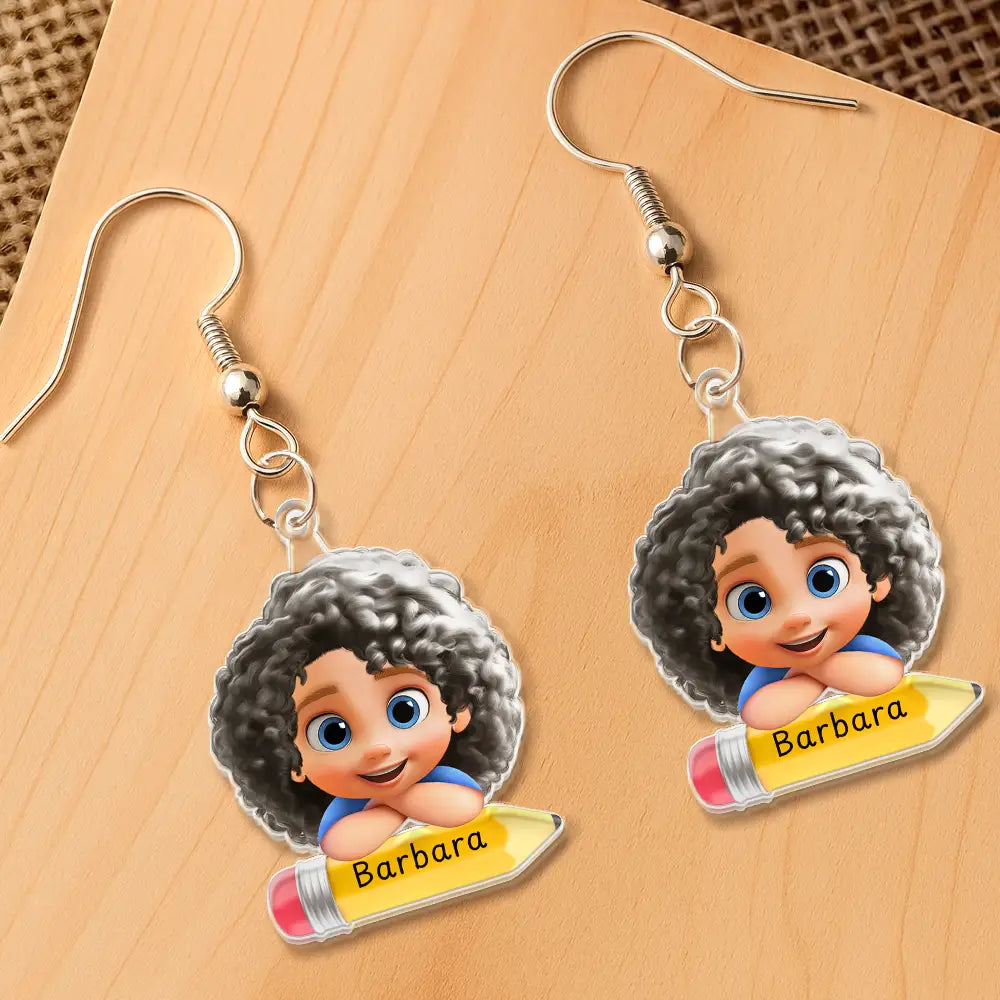 Gift For Kids,Back To School,Love - Lovely Kid On The Pencil - Personalized Acrylic Earrings