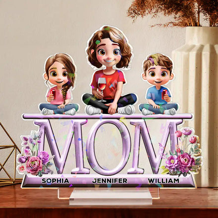 Lovely Mom And Kids 3D Effect Print - Personalized Holographic Acrylic Plaque