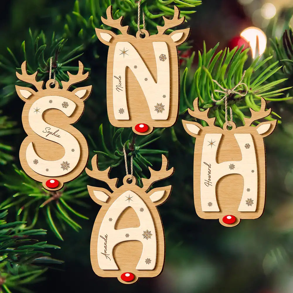 Lovely Monogram Keepsake For Family - Personalized Combo 2-Layered Wooden Ornament