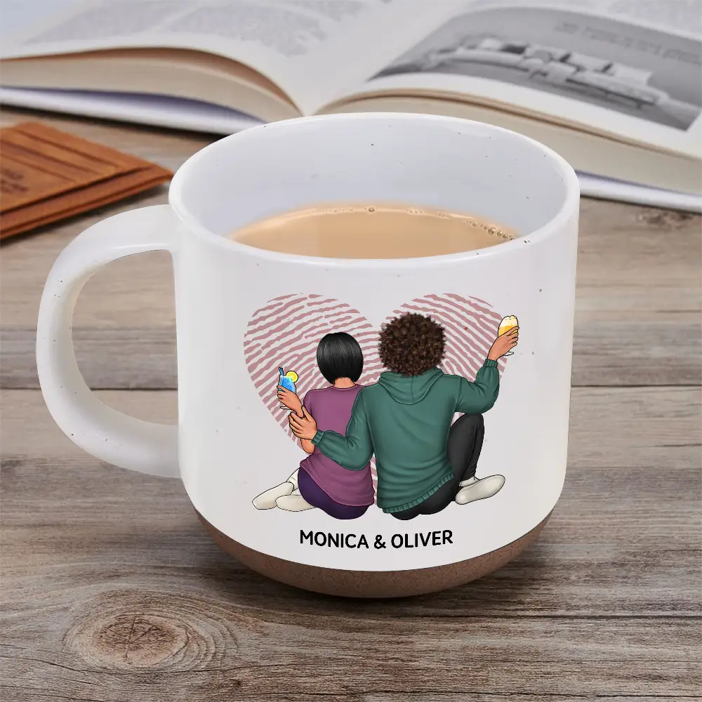 Gift For Couples,Gift For Wife,Gift For Husband,Gift For Boyfriend,Gift For Girlfriend,Love - Loving Couple Carved Initials Heart Tree - Personalized Pottery Mug