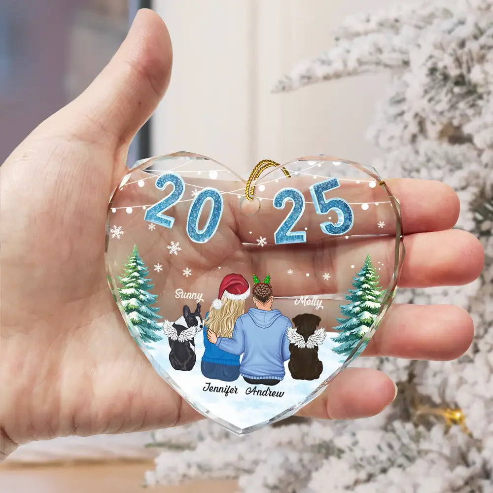 Love,Gift For Couples,Gift For Husband,Gift For Wife,Christmas,Pet Couple,Pet Lovers,Dog Lovers,Cat Lovers - Loving Couple Dog Cat - Personalized Heart Shaped Glass Ornament