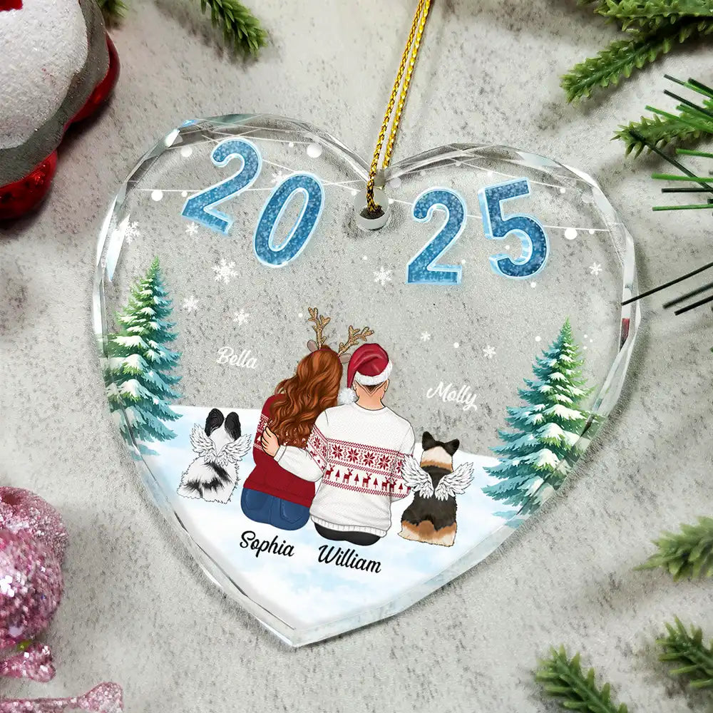 Love,Gift For Couples,Gift For Husband,Gift For Wife,Christmas,Pet Couple,Pet Lovers,Dog Lovers,Cat Lovers - Loving Couple Dog Cat - Personalized Heart Shaped Glass Ornament