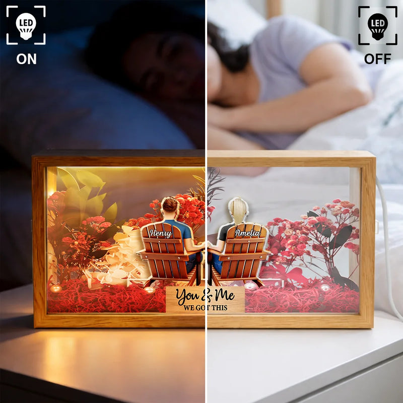 Love,Old Couples,Gift For Husband,Gift For Wife,Gift For Boyfriend,Gift For Girlfriend,Gift For Couples,Non-Eng,Vector - Loving Couple You & Me We Got This - Personalized Flower Light Box