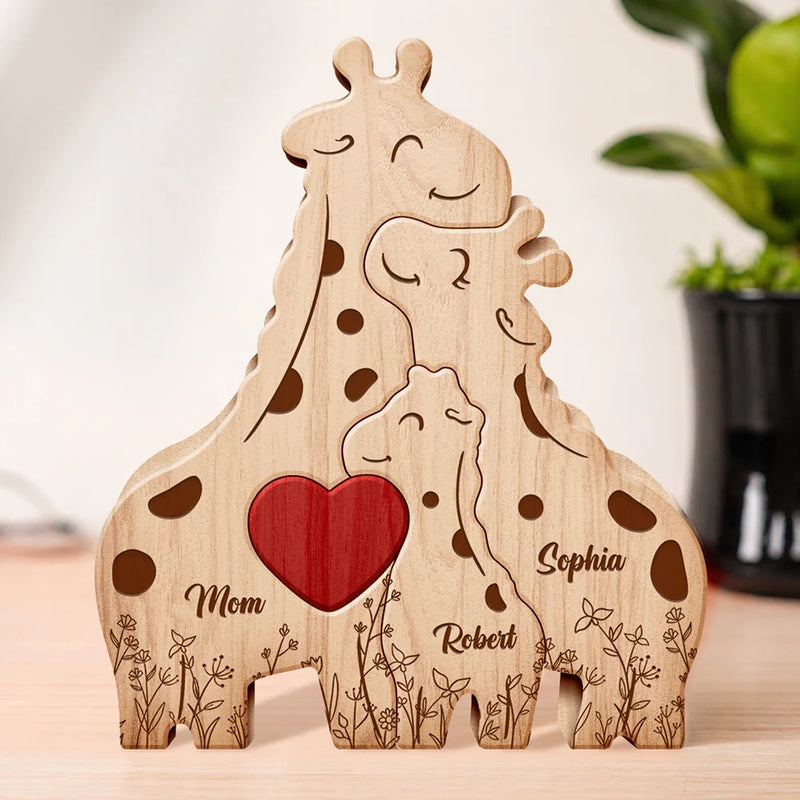 Gift For Mother,Gift For Father,Gift For Grandma,Gift For Grandpa,Love - Loving Giraffe Family - Personalized Custom Shaped Wooden Puzzle