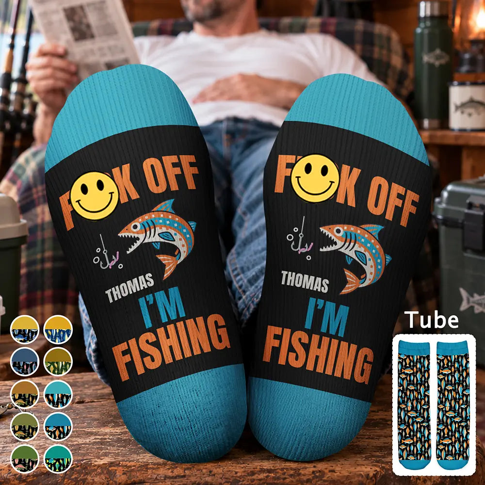 Lucky Fishing Socks Fk Off I'm Fishing Gift For Fisherman - Personalized Socks