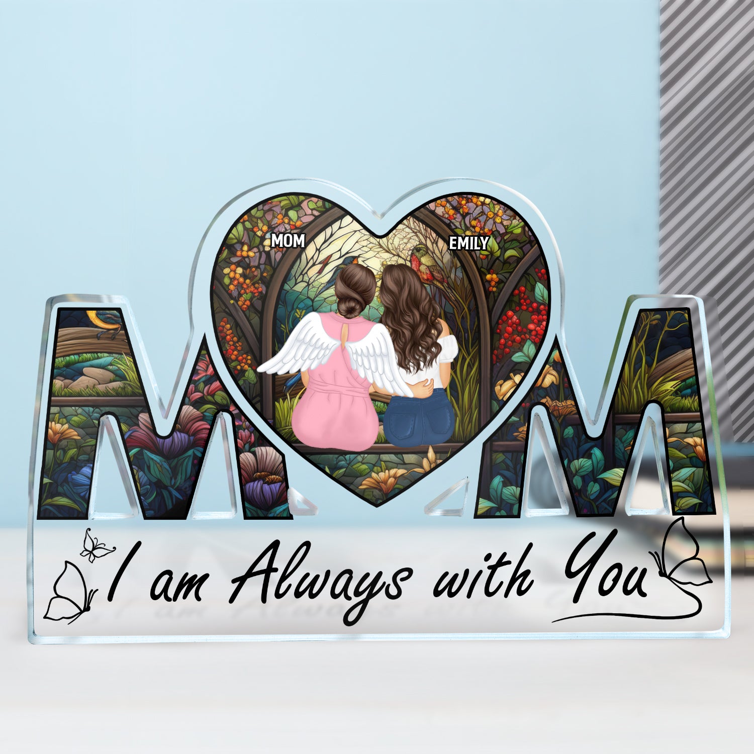 Always With You Mother Daughter - Memorial Gift - Personalized Mom Shaped Acrylic Plaque