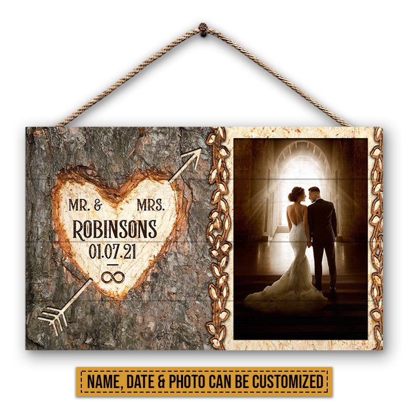 Custom Photo Married Couple Mr & Mrs Forever Custom Wood Rectangle