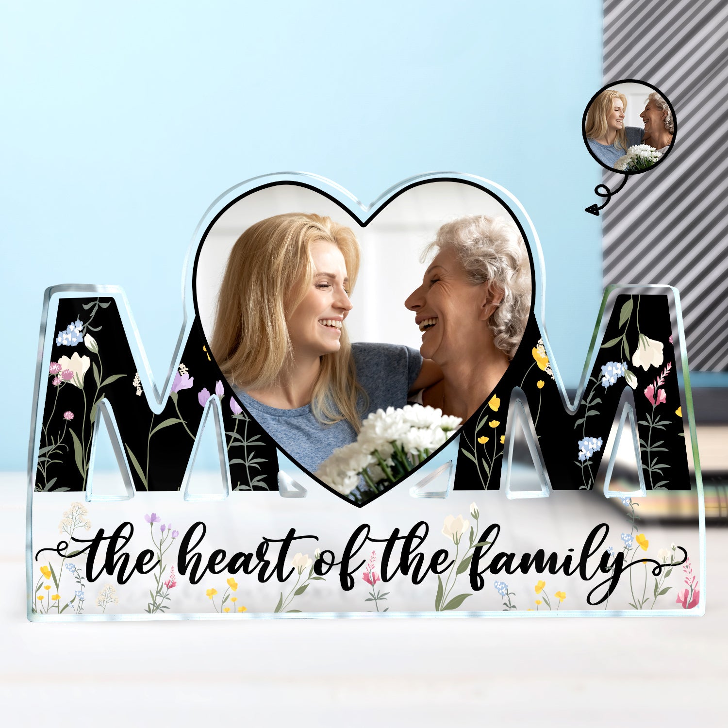 Custom Photo The Heart Of The Family - Gift For Mother - Personalized Mom Shaped Acrylic Plaque