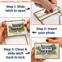Art Design,Christmas,Family,Photo - Watercolor - With BG,Happy - Custom Photo Watercolor Painting First Christmas In Our New Home - Personalized Metal Frame Ornament