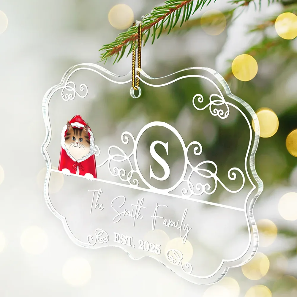 Pet Lovers,Happy,Christmas - Monogram Family Name Dog Cat Pet Christmas - Personalized Medallion Acrylic Ornament