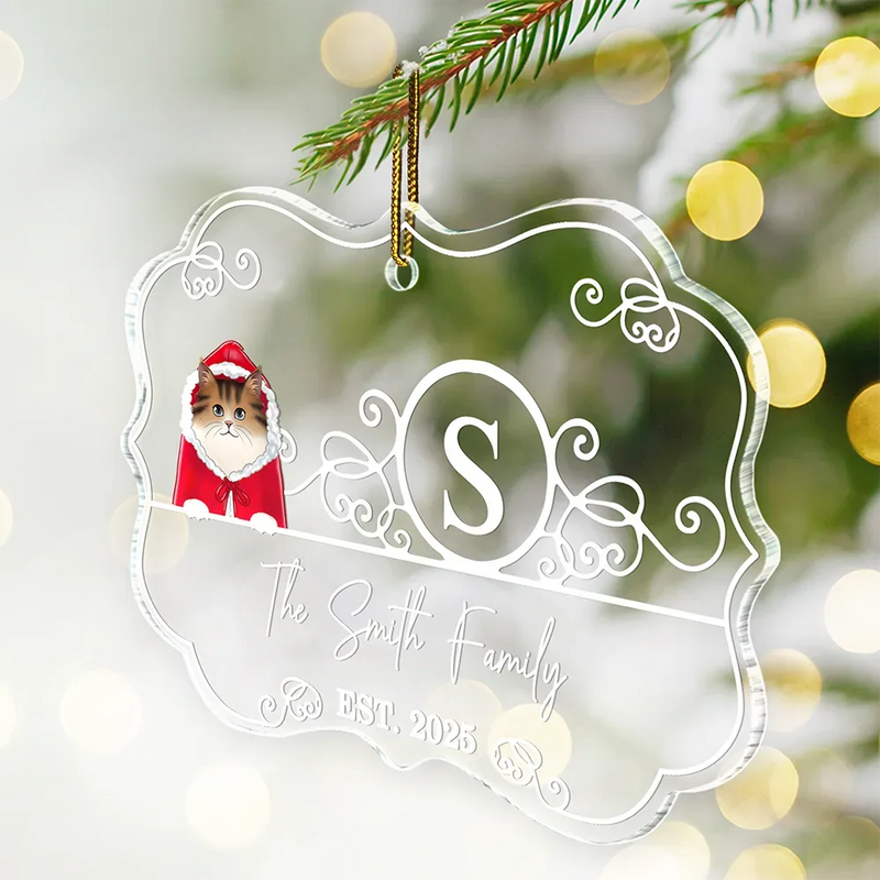 Pet Lovers,Happy,Christmas - Monogram Family Name Dog Cat Pet Christmas - Personalized Medallion Acrylic Ornament