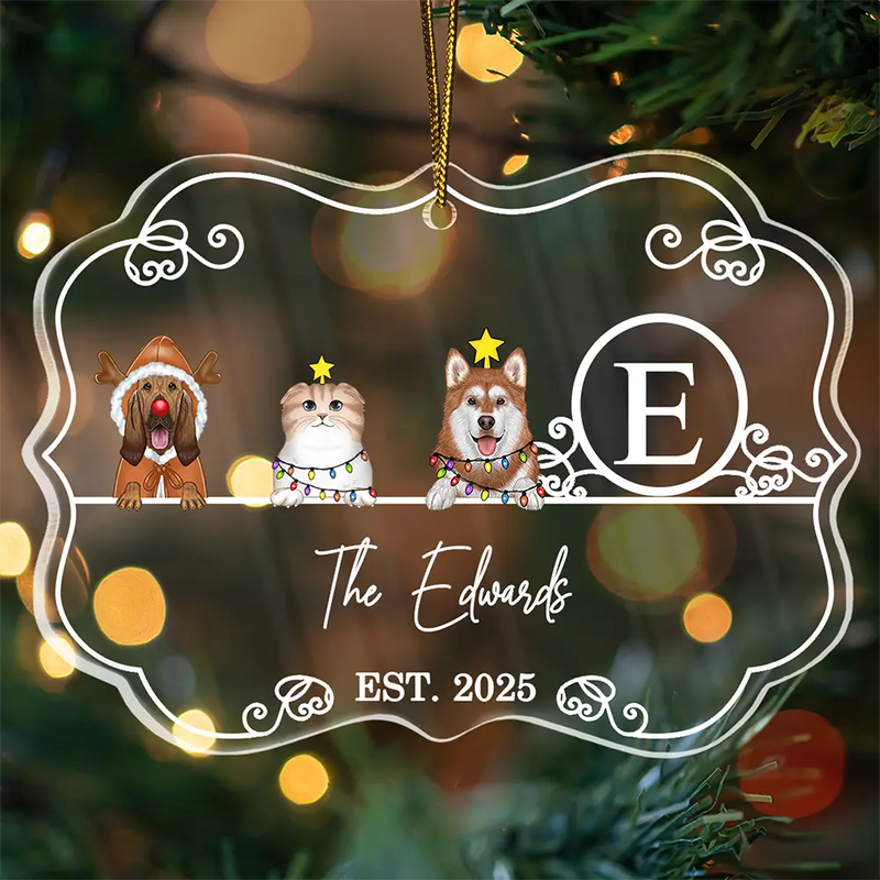 Pet Lovers,Happy,Christmas - Monogram Family Name Dog Cat Pet Christmas - Personalized Medallion Acrylic Ornament