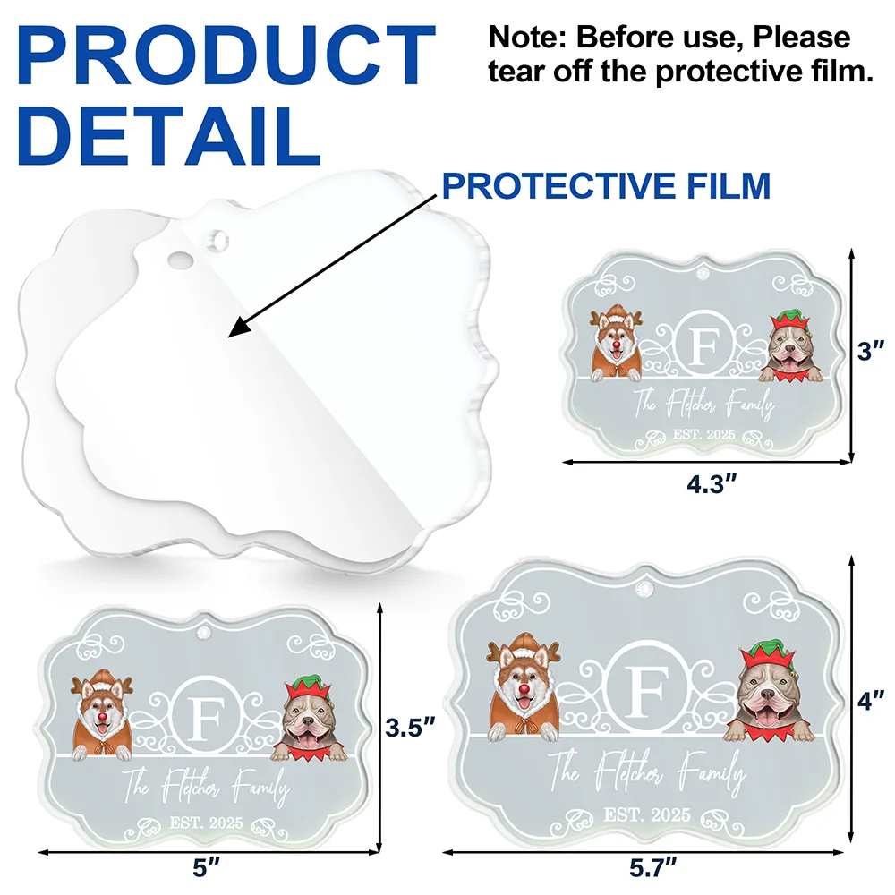 Pet Lovers,Happy,Christmas - Monogram Family Name Dog Cat Pet Christmas - Personalized Medallion Acrylic Ornament