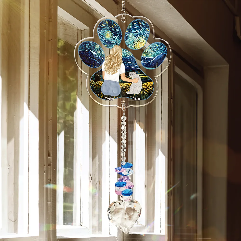 Pet Lovers,Dog Lovers,Cat Lovers,Sad - Sympathy Pet Memorial Back View Sorry You Have Lost - Personalized Heart Crystal Suncatcher