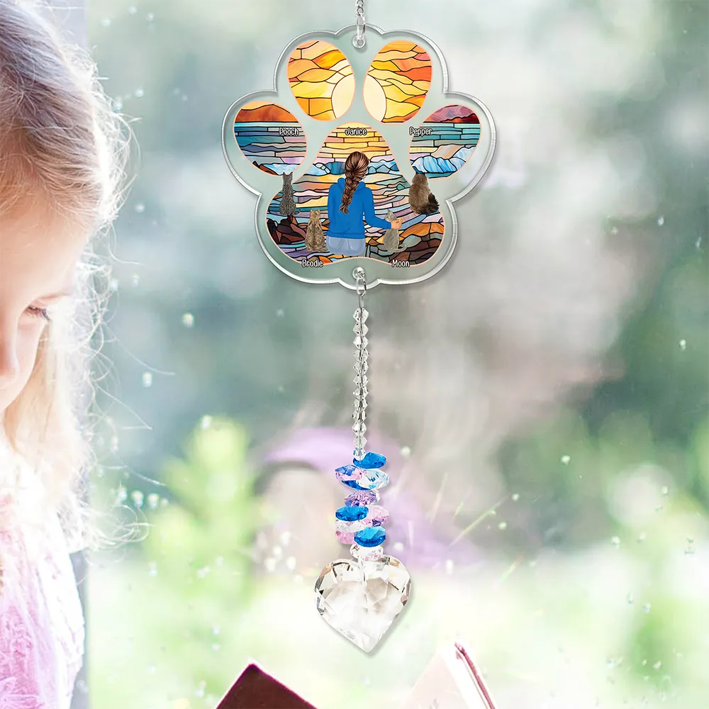 Pet Lovers,Dog Lovers,Cat Lovers,Sad - Sympathy Pet Memorial Back View Sorry You Have Lost - Personalized Heart Crystal Suncatcher