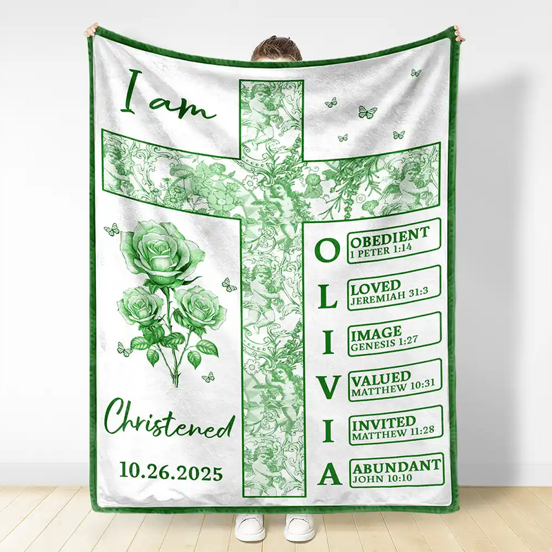 New baby,New Mom,New Dad,Christian,Love - Newborn Baby Baptized Dedicated Christened First Communion - Personalized Fleece Blanket, Sherpa Blanket
