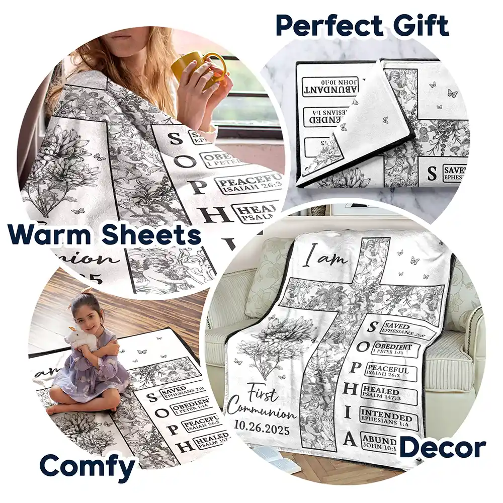 New baby,New Mom,New Dad,Christian,Love - Newborn Baby Baptized Dedicated Christened First Communion - Personalized Fleece Blanket, Sherpa Blanket