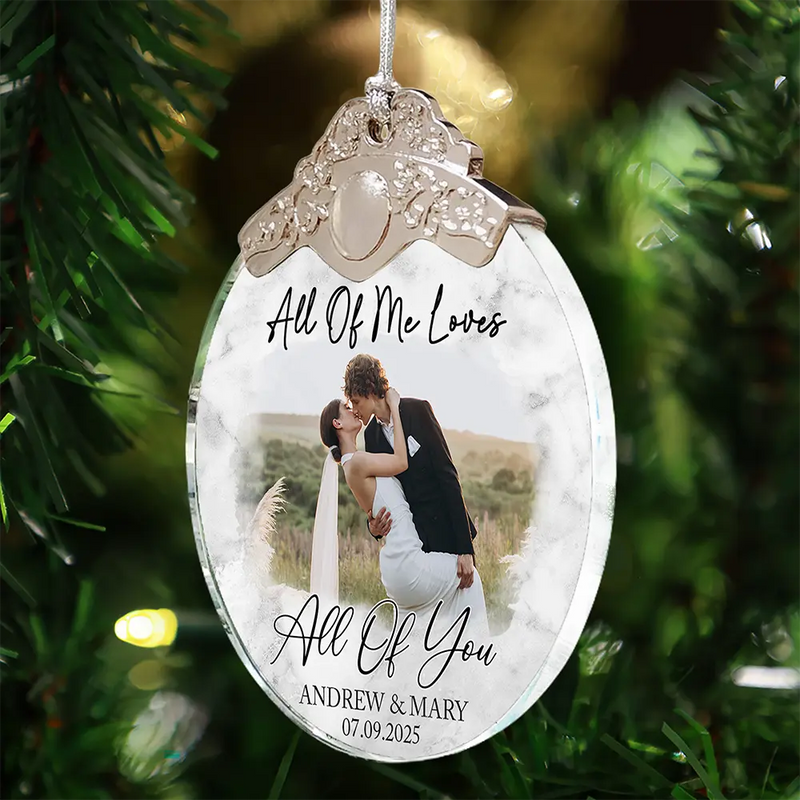 Gift For Couples,Gift For Husband,Gift For Wife,Christmas,Wedding,Love - Custom Photo First Christmas As Mr & Mrs Couples - Personalized Glass Ornament With Silver Cap