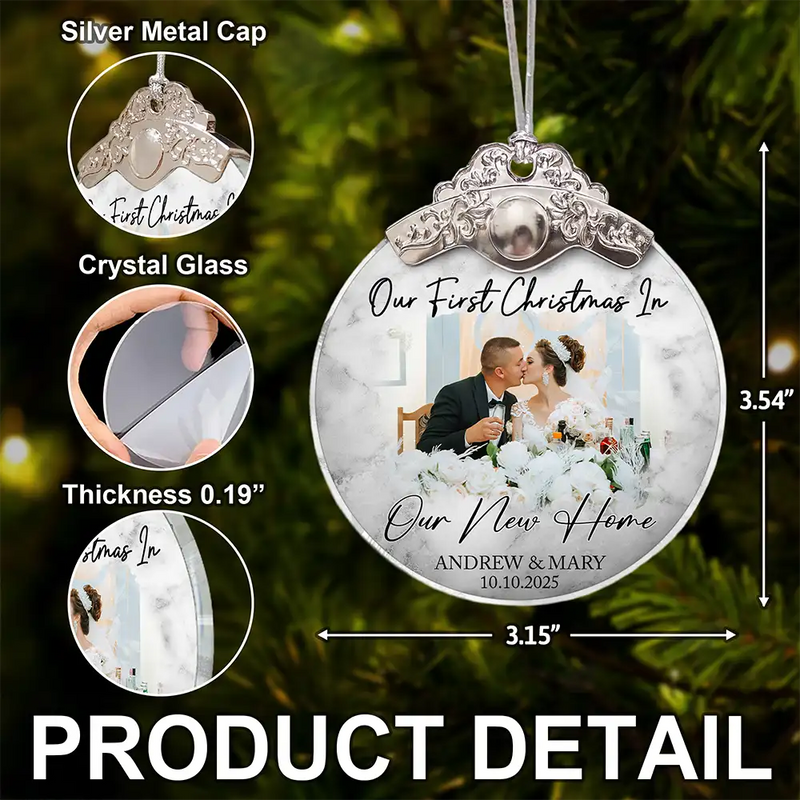 Gift For Couples,Gift For Husband,Gift For Wife,Christmas,Wedding,Love - Custom Photo First Christmas As Mr & Mrs Couples - Personalized Glass Ornament With Silver Cap