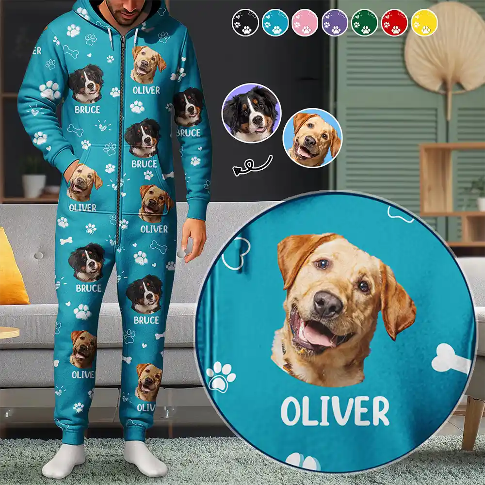 Custom Photo Paw Prints In My Heart Pet Mom Dad Dog Cat Lover - Personalized Overall Onesie Hooded Jumpsuit