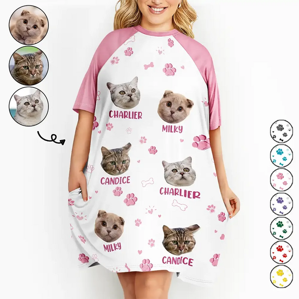 Pet Mom,Custom Photo,Happy - Custom Photo Paw Prints In My Heart Pet Mom Dad Dog Cat Lover - Personalized Women's Sleep Tee