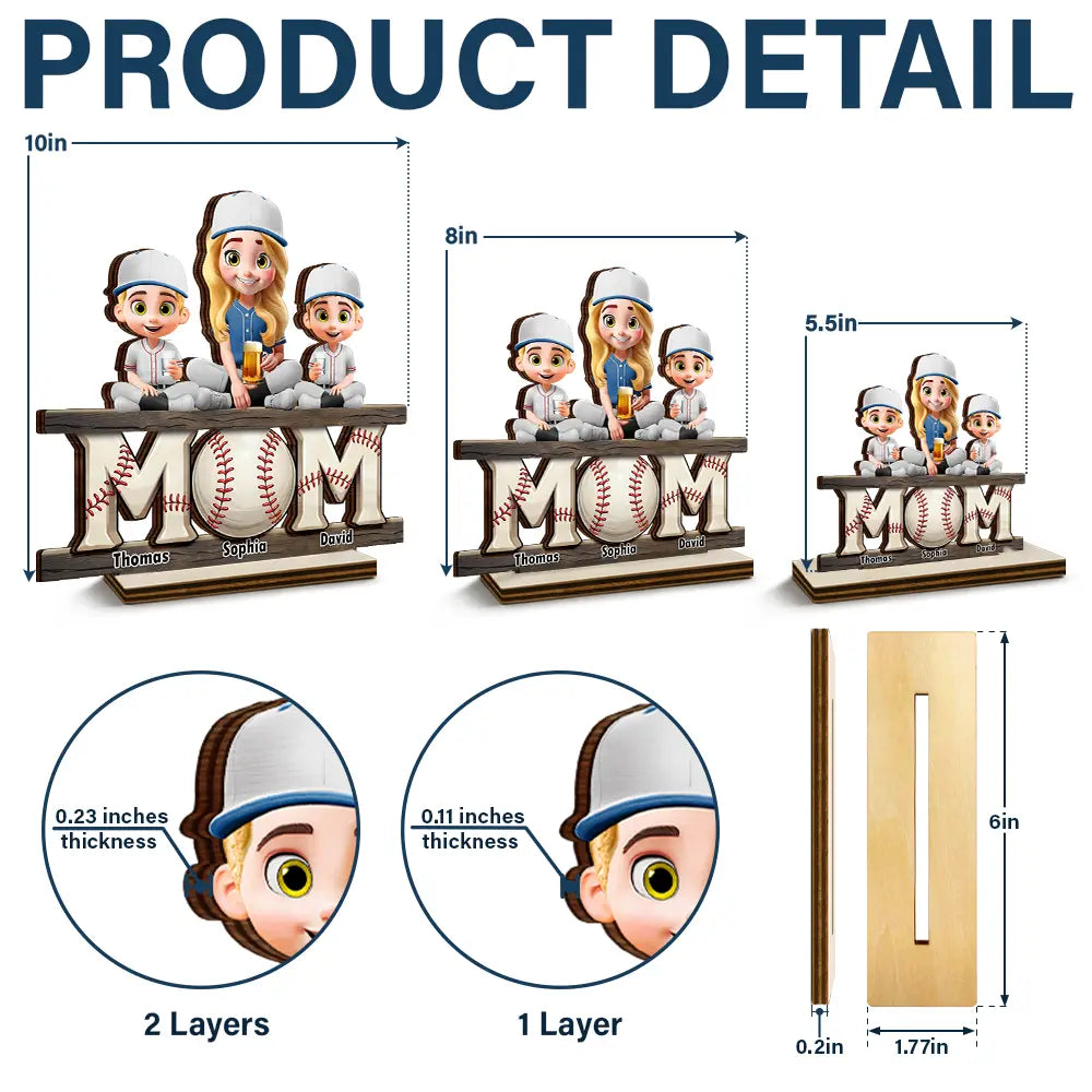 Baseball Mom We Love You - Personalized Custom Shaped 2-Layered Wooden Plaque