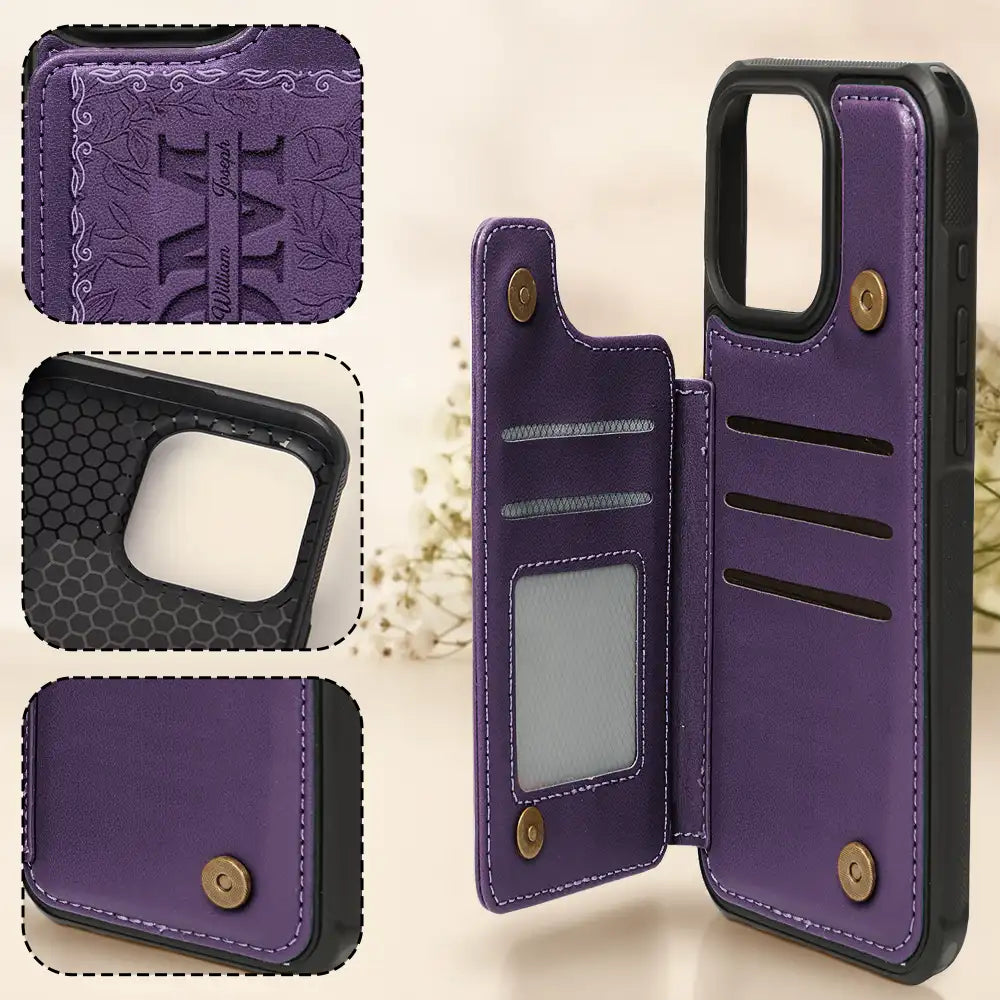 Gift For Mother,Gift For Grandma,Happy - Embossed Flower Leather Mom We Love You - Personalized Leather Flip Wallet Phone Case