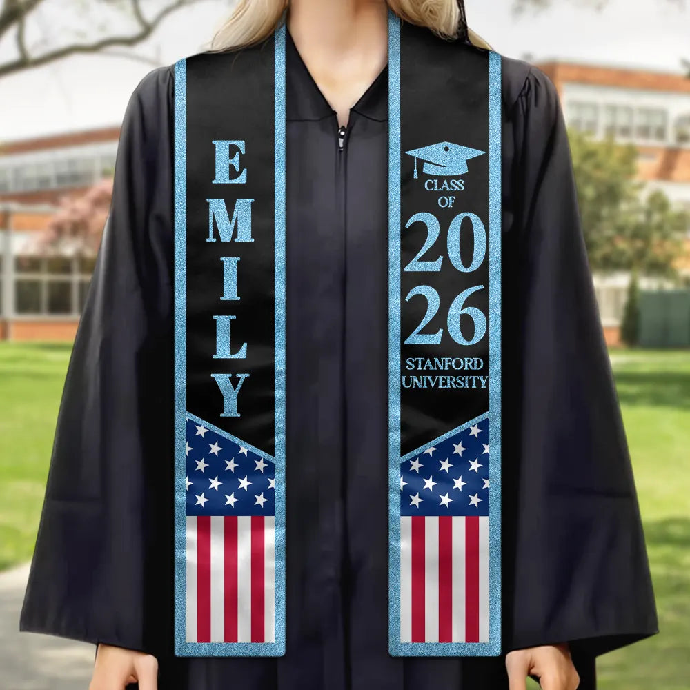 Gift For Yourself,Graduation,Happy,Gift For Daughter,Gift For Son,Icon - So Proud Of Two Flags Graduation - Personalized Stoles