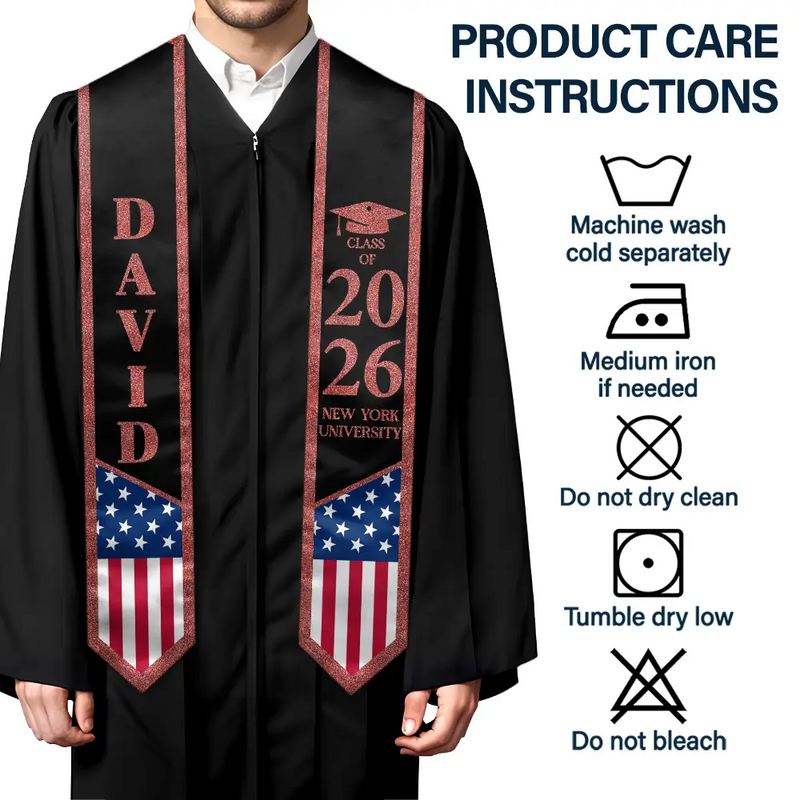 Gift For Yourself,Graduation,Happy,Gift For Daughter,Gift For Son,Icon - So Proud Of Two Flags Graduation - Personalized Stoles