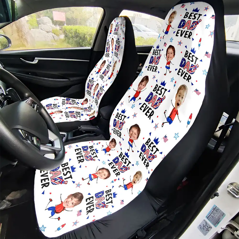 Gift For Father,Gift For Grandpa,Independence Day,Gift For Mother,Gift For Grandma,Photo,Icon,Humorous - Custom Photo Stars & Stripes Best Mom Dad Grandma Grandpa Ever - Personalized Car Seat Cover