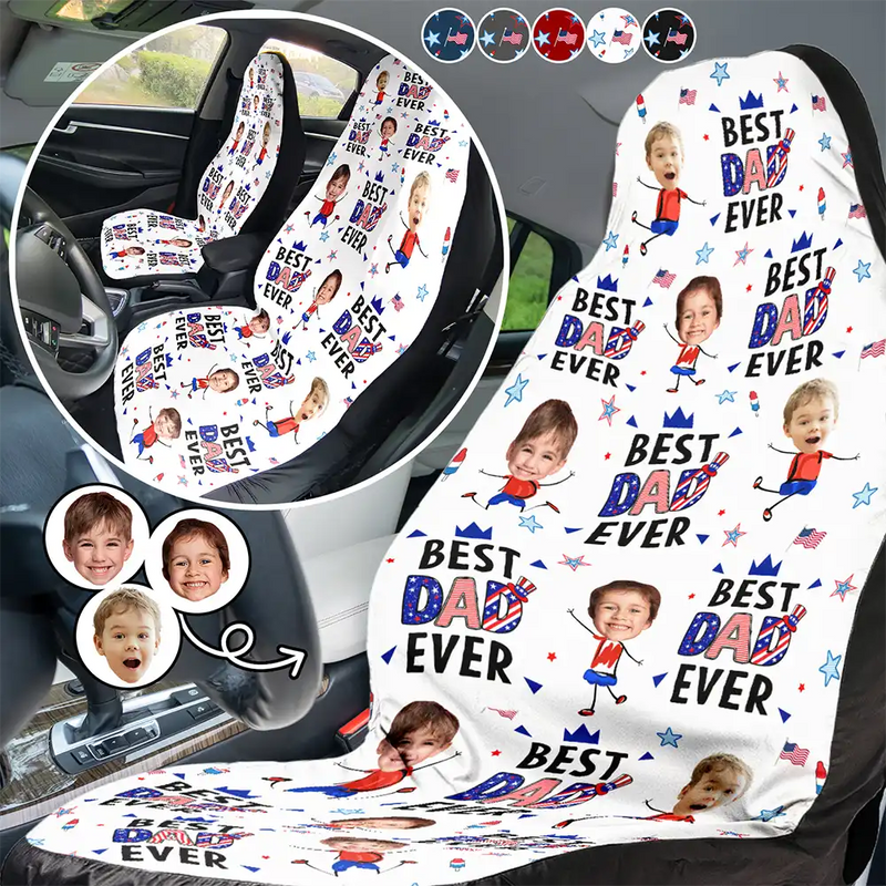 Gift For Father,Gift For Grandpa,Independence Day,Gift For Mother,Gift For Grandma,Photo,Icon,Humorous - Custom Photo Stars & Stripes Best Mom Dad Grandma Grandpa Ever - Personalized Car Seat Cover