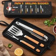 Gift For Father,Gift For Grandpa,Grandpa's Hobby,Dad's Hobby,Grilling,Non-Eng,Photo,Icon,Humorous - Custom Photo Daddy Papa Grilling Tools - Personalized BBQ Tool Set With Storage Bag