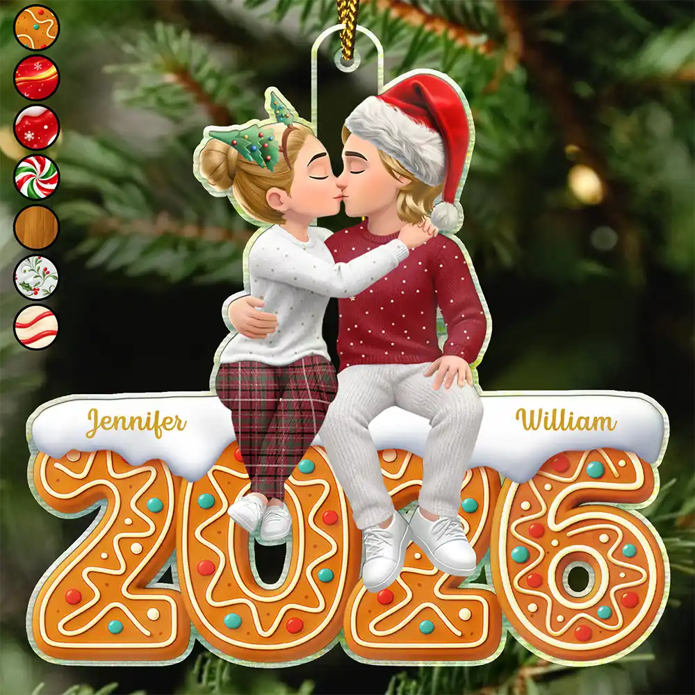 Couple Romantic Kissing Sitting On Year Anniversary - Personalized Custom Shaped Acrylic Ornament