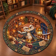 Christmas,Cozy,Gift For Women,Gift For Yourself,Gifts For Her,Icon,Reading - Gift For Book Lover Reader Bookworm - Personalized Dragon Cat Owl Reading In Spiral Library Rug