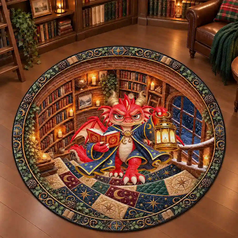 Christmas,Cozy,Gift For Women,Gift For Yourself,Gifts For Her,Icon,Reading - Gift For Book Lover Reader Bookworm - Personalized Dragon Cat Owl Reading In Spiral Library Rug