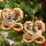 Anniversary,Art Design,Christmas,Custom Photo,Gift For Couples,Old Couples,Photo - Wooden Effect,Romantic - Anniversary Gift For Couples - Personalized Custom Photo Infinity Rose Heart Wooden Ornament